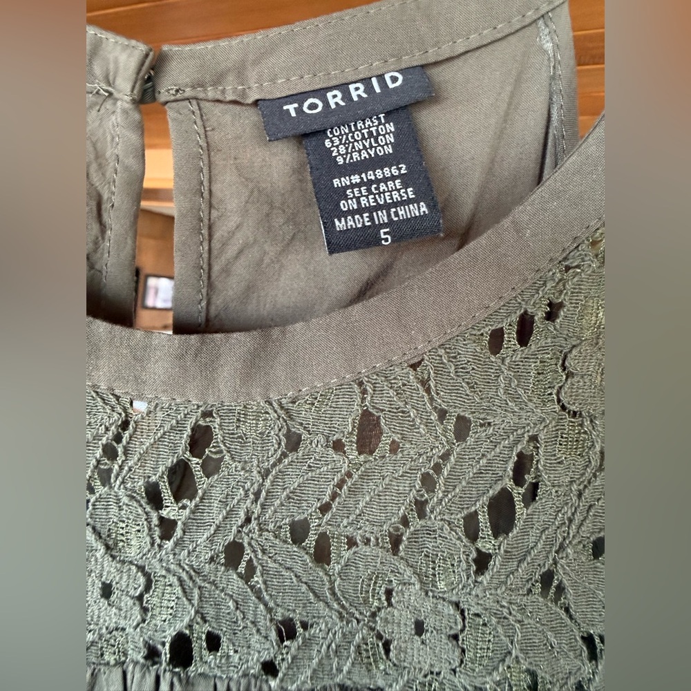 torrid Olive Crochet Yoke Halter-Style Camisole Tank - Picture 3 of 8